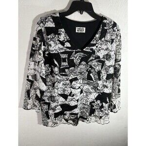 Chicos Design Black & White Abstract Print Lace Lined Woman Blouse X-Large Sz 3